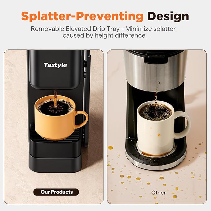 Tastyle Hot & Iced Coffee Maker with Magnetic K-Pod Holder, Fits 7.3'' Mug | Stores 10 Pods, for K Cup & Grounds, Compact for Home, Office & RV， Brew 6-24oz Coffee, 40 oz Removable Tank, K330CH, Black - Image 4