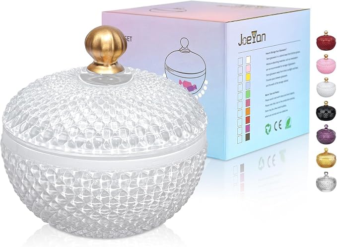 Joeyan 12 oz Small White Glass Jars with Lid,Embossed Glass Candy Dishes,Diamond Faceted Food Container,Decorative Jewelry Box Apothecary Canisters,Colored Kitchen Bathroom Buffet Storage Organizer by JoeyanHousehold