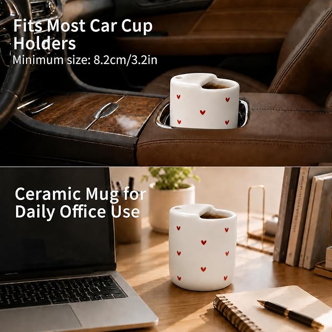 To Go Ceramic Coffee Cups with Lids, Romantic Red Hearts Ceramic Traval Mug with Sip Hole, 12oz Ceramic Sip Cups Pottery Travel Mug, Gifts For Him Her - Image 6