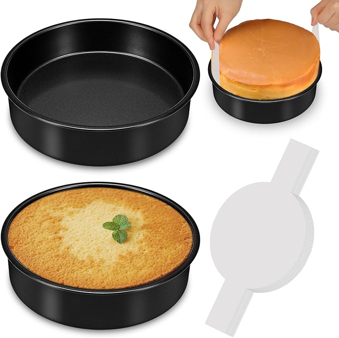 10 Inch Cake Pan, 2PCS Nonstick Round Cake Pans with 60PCS Parchment Paper | Cake Baking Pans for Christmas Birthday Thanksgiving, Circle Cake Pan for Baking Layer Cakes Deep-Dish Pizza, Dishwasher Safe by AWTBDP