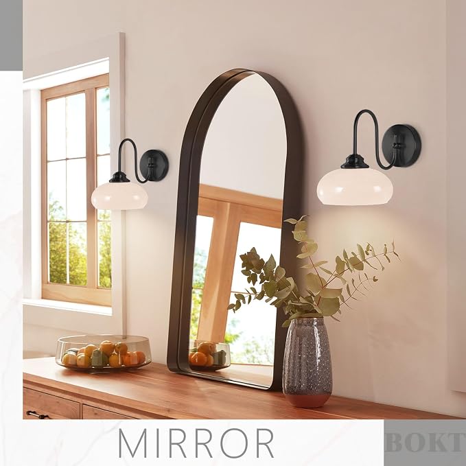 Modern Matte Black Wall Sconce Farmhouse 7.9" Milk White Glass Globe Wall Lamp for Industrial Style Hard-Wired Semi Flush Mount Wall Light Fixture for Stairway, Hallway, Bedroom - Image 5