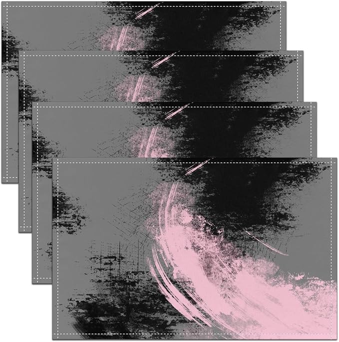 Feelyou Pink Grey Black Placemats Set of 4 18"x12" Kids Abstract Placemat for Kitchen Dining Table Decor Indoor Outdoor for Boys Geometric Table Place Mats, Modern Art Luxury by Feelyou