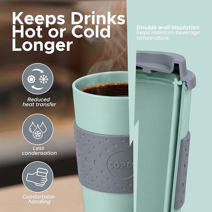 Copco Acadia Travel Mug, 16 Oz - Aqua & Gray, Set of 2 - Image 3