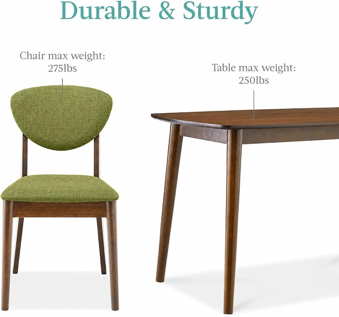 Best Choice Products 5-Piece Dining Set, Compact Mid-Century Modern Table & Chair Set for Home, Apartment w/ 4 Chairs, Padded Seats & Backrests, Wooden Frame - Walnut/Olive Green - Image 6