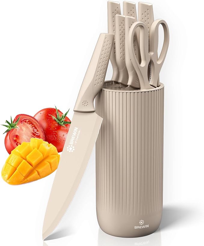 Knife Set, Brewin Kitchen Knife Set, Knives Set for Kitchen, Universal Knife Block, Utility Knife Block Set, New Home Essentials, Apartment Essentials, Camping essentials, RV Essentials by EnjoyEveryCutWithBrewin