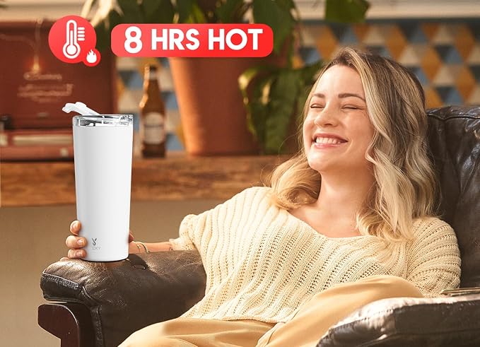 Meoky 24 oz Insulated Travel Coffee Mug: Leak Proof Lid, Ivory | Stainless Steel Coffee Tumbler, Keeps Hot for 8 Hours or Cold for 24 Hours, Fits in Car Cup Holder, BPA Free - Image 2