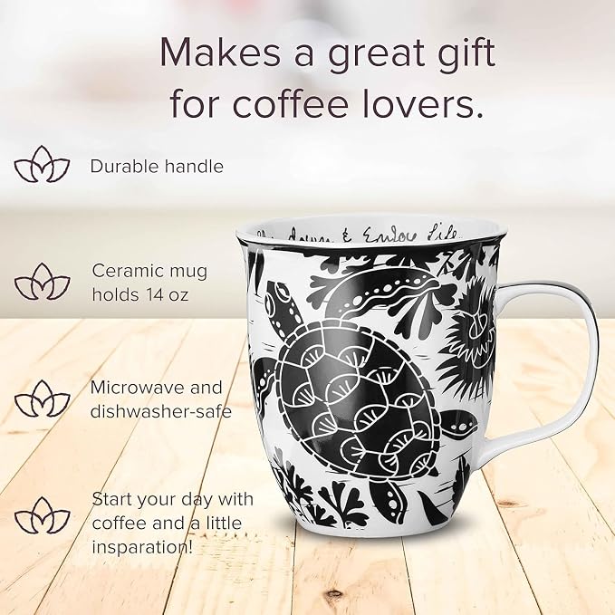 Karma Gifts 16 oz Black and White Boho Mug Sea Turtle - Cute Coffee and Tea Mug - Ceramic Coffee Mugs for Women and Men, 1 Count (Pack of 1) - Image 2