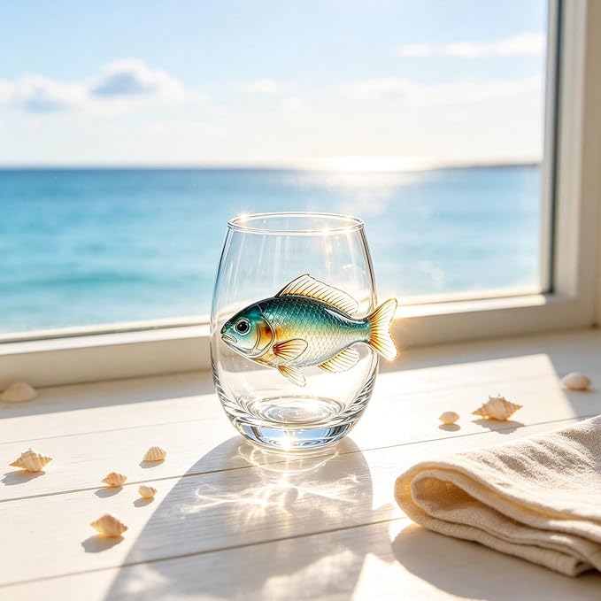 3D Marine Animal Artisan Glassware Collection Wine Glasses (C) | Stemless Coastal Themed, Handcrafted Marine Animal Glassware, 3D Sea Animal Glass Cup, for Juice Cocktail Soda Beer - Image 2