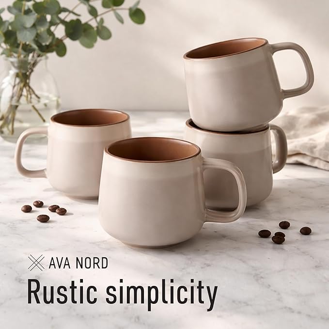 Ava Nord Large Stoneware Ceramic Coffee Mugs Set of 4-16 oz - Rose Sand | Lead-Free, Non-Toxic, Freezer - Microwave & Dishwasher Safe, Comfortable Handle, Aesthetic Nordic Design for Tea, Cappuccino - Image 7