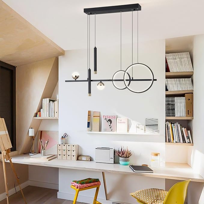 ORANOOR LED Modern Chandeliers, 39inch Dimmable Black Gold Pendant Lighting | Kitchen Pendant Lighting Over Island, Linear Ring Globe Chandelier Light Fixtures for Dining Room Lights Ceiling Hanging ﻿ - Image 8