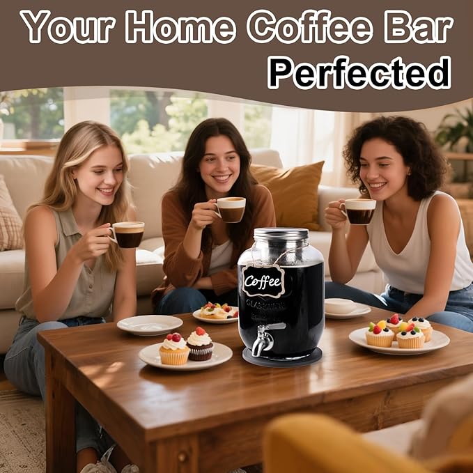 Cold Brew Coffee Maker With Silicone Mat, 1 Gallon Glass Pitcher with Stainless Steel Filter & Spigot - Large Iced Coffee & Tea Maker for Home, Easy to Use & Clean