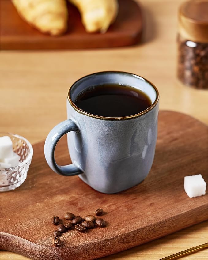 famiware Coffee Mugs Set of 6, Ocean Square 13oz Coffee Cup Set with Handle for Cocoa, Milk, Hot Chocolate, Tea, Water, Stoneware Cups for Kitchen, Microwave and Dishwasher Safe, Blue - Image 2