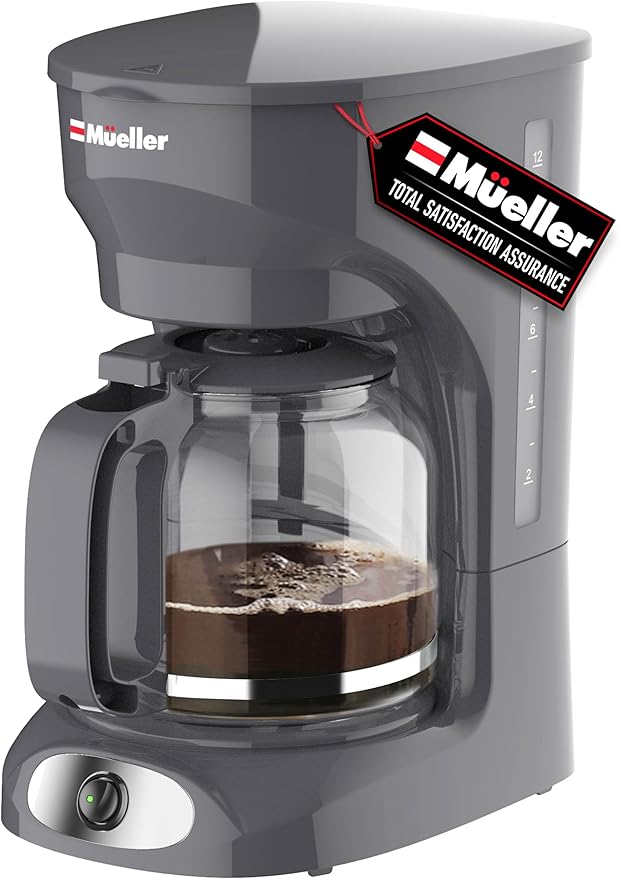 MUELLER HOME 12-Cup Drip Coffee Maker, Gray | Borosilicate Carafe, Auto-Off, Reusable Filter, Anti-Drip, Keep-Warm Function by MUELLERHOME