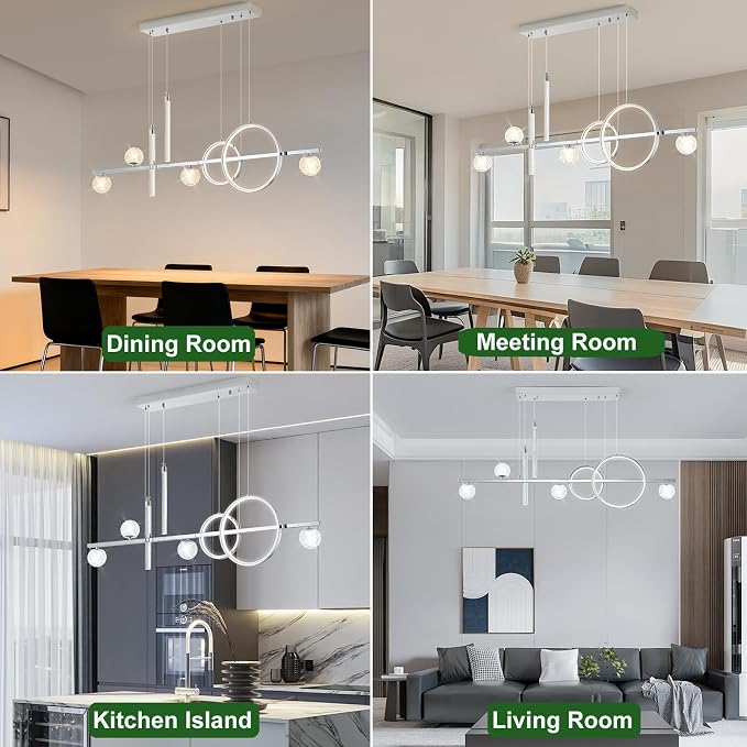 ORANOOR Modern LED Pendant Lights, Dimmable 47inch Silver LED Chandelier | Upgraded Chrome Linear Dining Room Hanging Light Fixtures, Kitchen Island Globe Pendant Lighting for Dining Table (4200lm) - Image 8