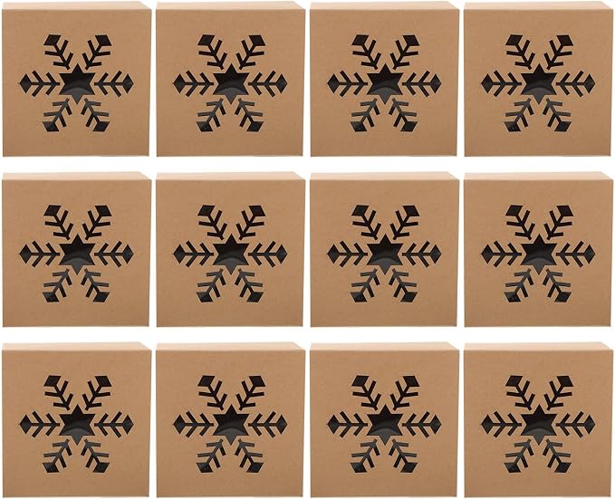 GARVALON 25pcs Kraft Paper Dessert Packing Boxes with Window, Lightweight and Sturdy Christmas Gift Boxes for Biscuits and Puddings, for Festival Decorating and Party Decorations by GARVALON