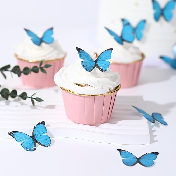 48PCS Blue Edible Butterfly Cake Toppers Butterflies for Cake Decorations | Colorful Small Pastel Cupcake Toppers Decorations for Birthday Party Wedding Cake Decorations - Image 4