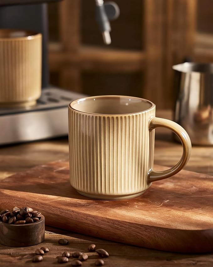 famiware Coffee Mug Set for 6, Star 12 oz Catering Mugs Cup Set with Handle for Coffee, Tea, Cocoa, Milk - Ceramic Stoneware Drinkware Set, Cream - Image 4