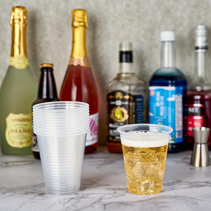 Turbo Bee 12oz Plastic Cups 300 Pack，Disposable Clear Drinking Cups for Home, School, Office & Events，Transparent Tumblers for Drinks, Samples & Commercial Use