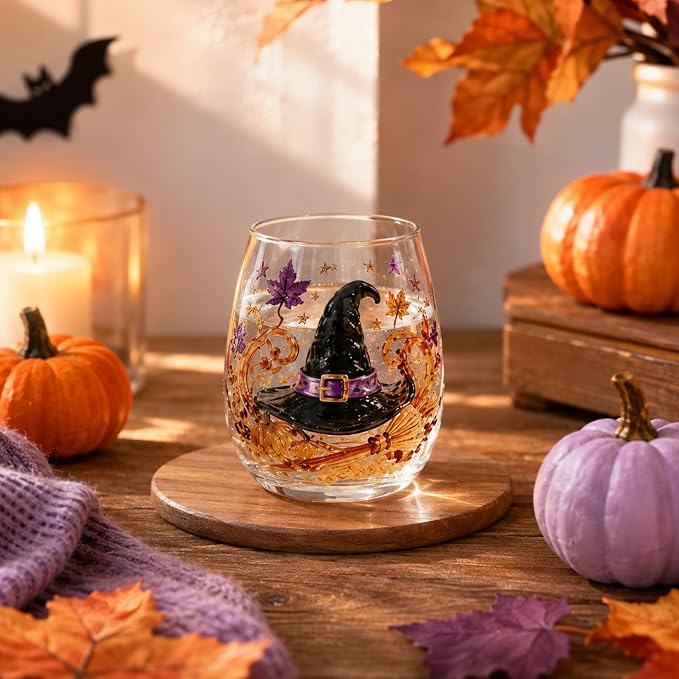 Halloween Themed 3D Inlay Glass Cup, Stemless Egg Shaped Clear Drinking Tumbler, Decorative Transparent Glassware for Home Bar, Farmhouse Halloween Party Table Decoration - Image 5