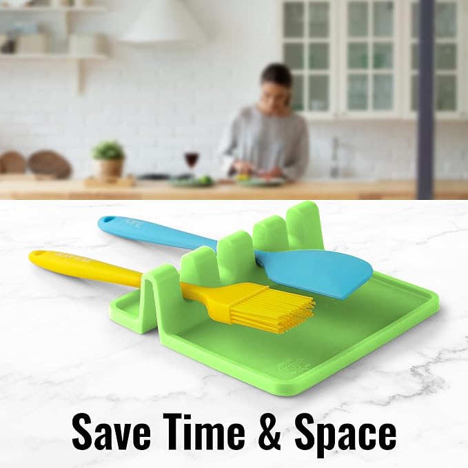 Zulay Kitchen Silicone Utensil Rest with Drip Pad for Multiple Utensils - BPA-Free, Heat-Resistant Spoon Rest & Spoon Holder for Stove Top - Kitchen Utensil Holder for Ladles & Tongs - Green - Image 7