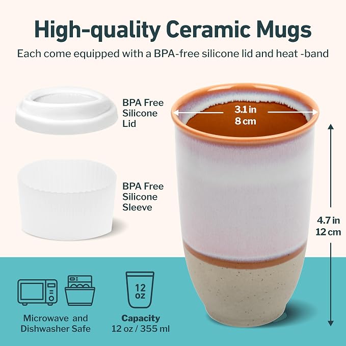 NOVA CERAMICS Travel Mug – Portable Coffee Tumbler – Unique to Go Mug – Microwave & Dishwasher Safe Purple Coffee Tumbler - Gifts for Women Men Him Her – 12oz – Horizon - Image 3