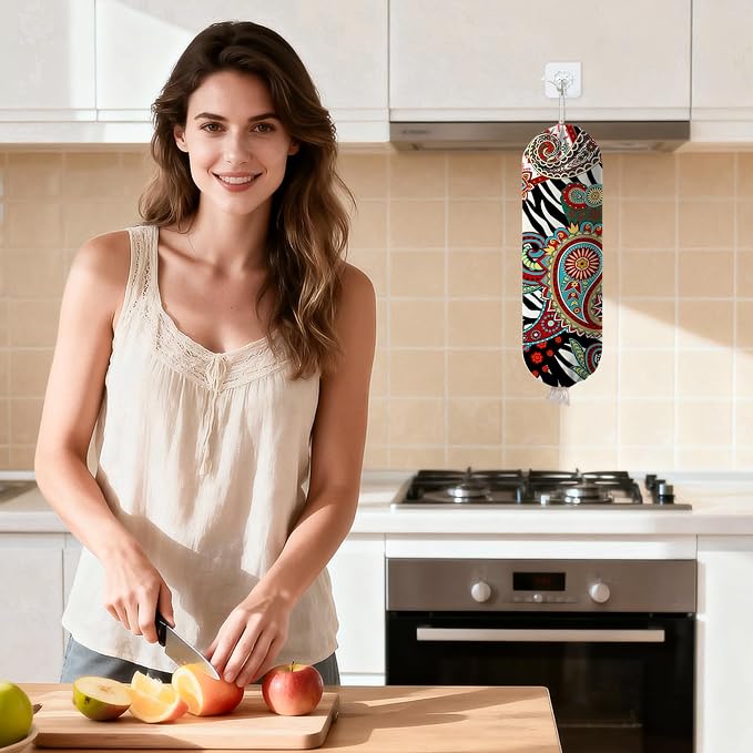 Plastic Bag Holder Bohemian Bag Holder Dispenser, Plastic Grocery Organizer & Wall Mount Paper Trash Bags Saver Storage for Kitchen Home Pantry Decor, Shopping Bags Storage Dispenser - Image 8