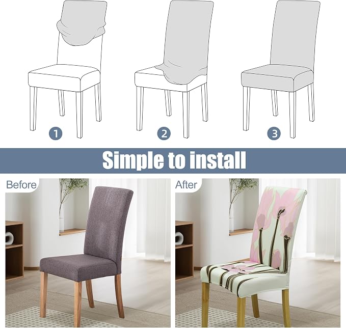 Dining Chair Covers, Stretch Seat Covers, Washable Furniture Protector | 4 Pack, Washable, Stretch Fit, Soft, Non Slip, Dining Chair Covers, Seat Protector, Furniture Cover,Easy Clean - Image 4