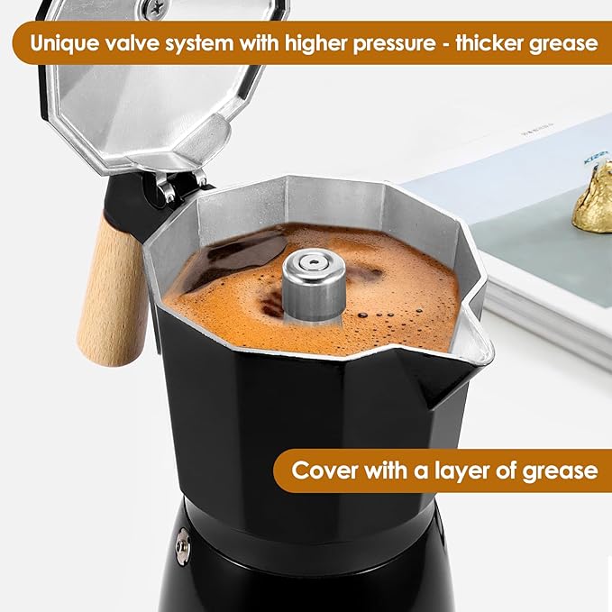 SHANGSKY Coffee Pot Electric Coffe Maker 6 Cup, Espresso Coffee Maker Cafeteras Electricas Italian Coffee Pot Espresso Makers Portable Aluminum Electric Mocha Pots (Wooden Handle,US 3-pin Plug)