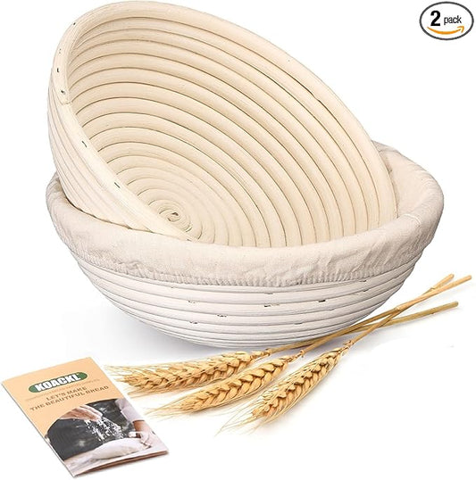 Sourdough Starter Kit Sourdough Bread Baking Supplies, Banneton Proofing Bread Baskets Set 2 Pack with Liner, Sourdough Tools Kit for Beginner and Professional Bakers, Bread Making Tools