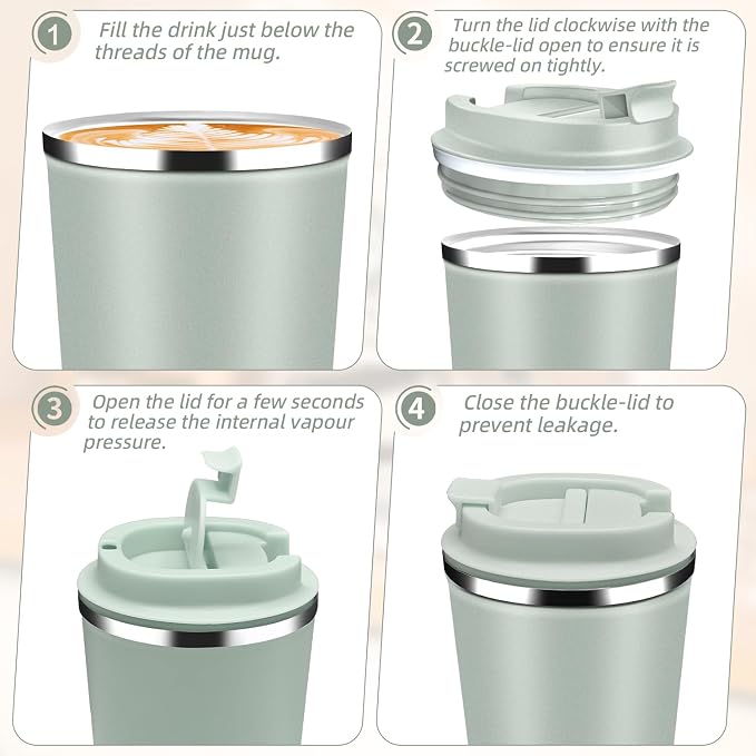 Insulated Travel Coffee Mug Reusable Coffee Tumbler Cup with Flip Lid Leak Proof Spill Proof for Office School Party Camping Hot and Cold Drink,Stainless Steel 17oz (Agave Green) - Image 7