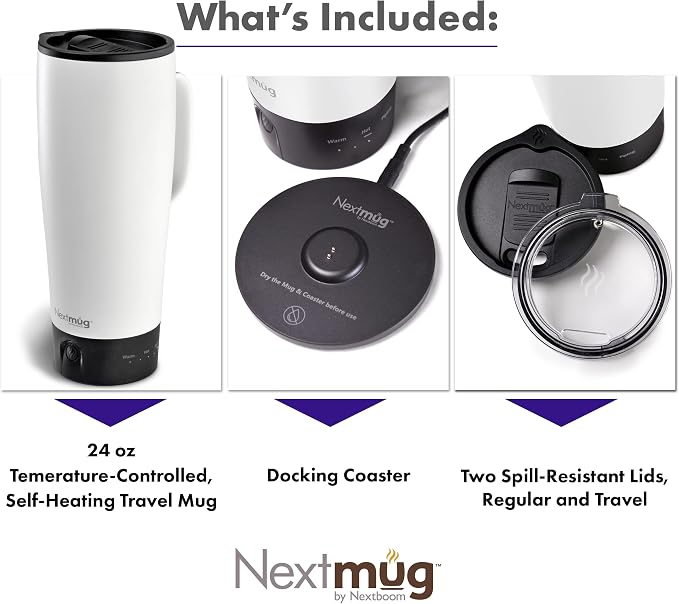 Nextmug Ultra - Temperature-Controlled, Self-Heating Travel Mug | (White - 24 oz.) – The Biggest Nextmug, No App, Long-Lasting Battery for Work & Study, Great Gift for Coffee Lovers - Image 3