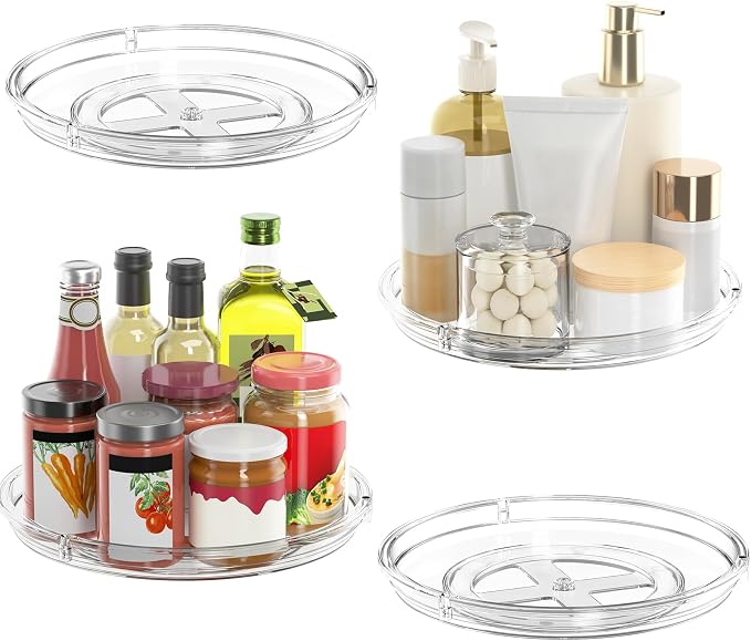LAMU 4 Pack Lazy Susan Organizer 9 inch Lazy Susan Turntable for Cabinet, Rotating Spice Organization for Cabinet, Kitchen, Table Top, Countertop, Pantry Fridge Organizers and Storage, Clear by YourHome-OrganizationHelper