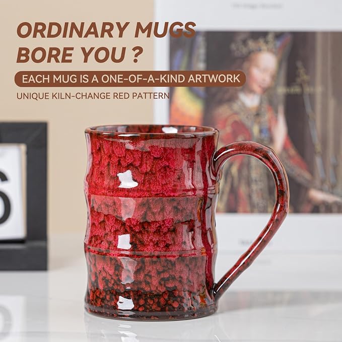 22oz Red Kiln-Change Ceramic Coffee Mug with Ergonomic Handle, 1340℃ High-Fire Unique Large Mug - Lead-Free, Microwave Safe, Great Gift for Valentine’s/Mother’s Day - Image 3