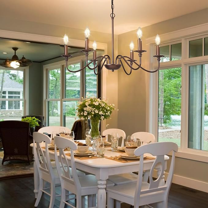 Depuley Farmhouse Chandelier for Dining Room: 6-Light Antique Industrial Hanging Ceiling Pendant Light Fixture for Kitchen - Oil-Rubbed Bronze Rustic Vintage Iron Candle Chandeliers for Entryway - Image 6