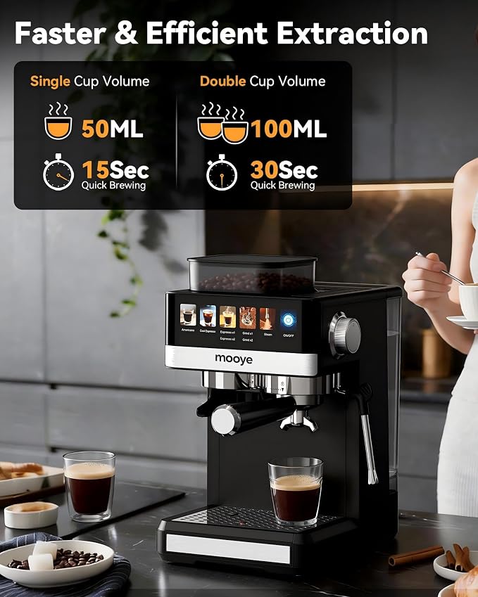Espresso Machine with Grinder,20Bar Compact Espresso Maker with Steam Milk Frother,Coffee Maker for Home (black, medium) - Image 5