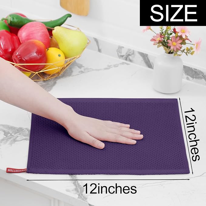 Homaxy 100% Cotton Waffle Weave Kitchen Dish Cloths 6-Pack, Eggplant | 12 x 12 Inches, Ultra Soft Absorbent Dish Towels, Quick Drying Dish Rags with Hanging Loop - Image 5