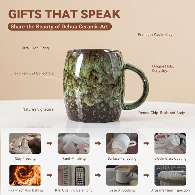 Unique Reactive Glaze Ceramic Coffee Mug - 14 oz Large Coffee Cup with Ergonomic Handle, Forest Green Ceramic Mug for Office & Home, Great Birthday Gift for Women, Men & Friends, Microwave Safe - Image 2