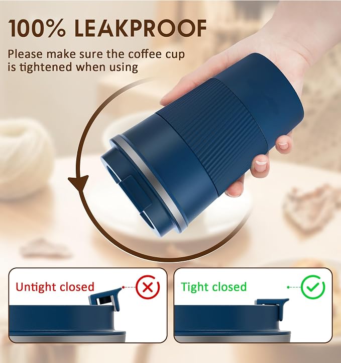 KETIEE Travel Mug 12oz, Insulated Coffee Mug with Leakproof Lid, Travel Coffee Mug Vacuum Stainless Steel Double Walled Reusable Coffee Cup for Hot and Iced Coffee Tea Water (Navy) - Image 3