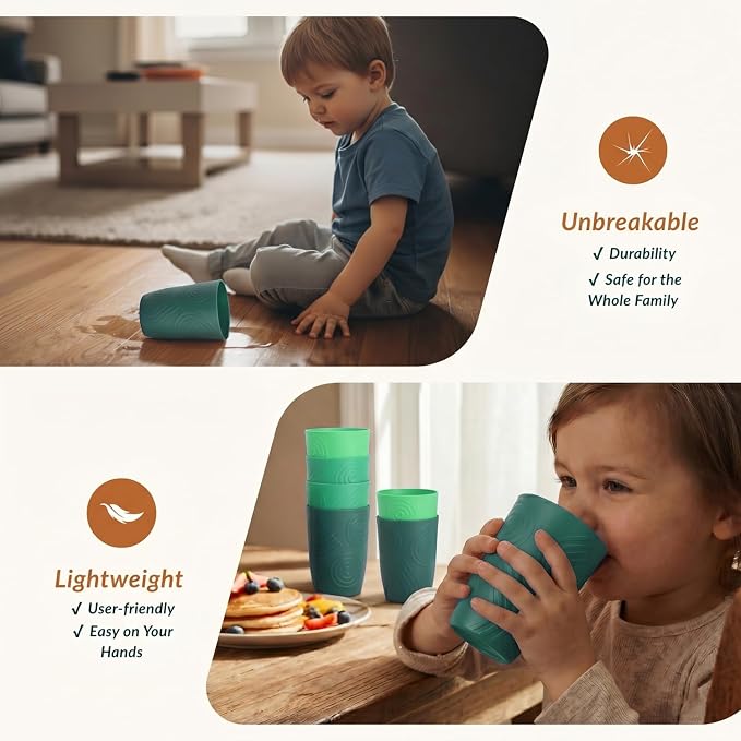 Homienly Cups for Drinking 12oz Daily Use Cups Dishwasher Safe Plastic Cups Alternative Stackable and Lightweight Reusable cups for Family Use-Forest Series - Image 4