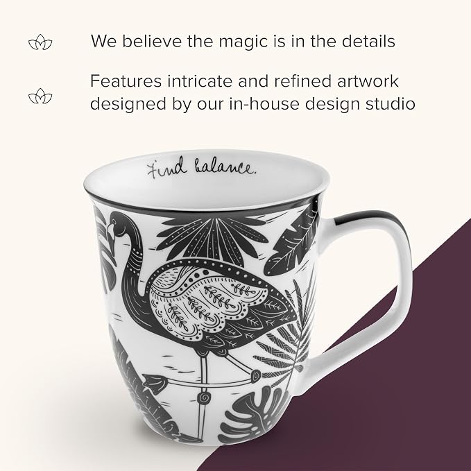 Karma Gifts 14 oz Black and White Boho Mug Flamingo - Cute Coffee and Tea Mug - Ceramic Coffee Mugs for Women and Men - Image 5