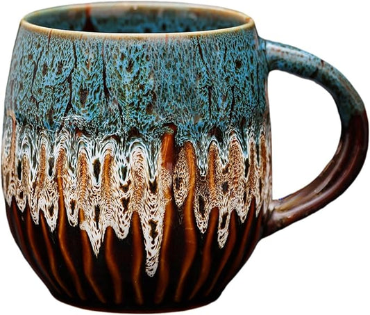 20 oz Large Ceramic Coffee Mug,Creative Handcrafted Reactive Glaze Coffee Cups Suitable for Home and Office Use,Dishwasher & Microwave Safe,Novelty Pottery Mug for Coffee Lovers Gift (blue) by Unknown