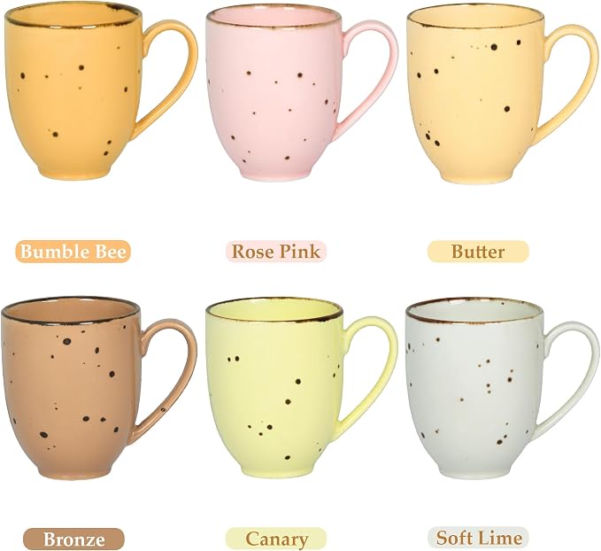 Esfour Ceramics Coffee Mugs Set Of 6, 14 Oz Large Handle Heavy Duty Cups - Microwave Dishwasher Safe - Latte, Cappuccino, Tea, Cocoa, Mocha - Men, Women, Home Office Daily Use, Blossom Assorted Colors - Image 3