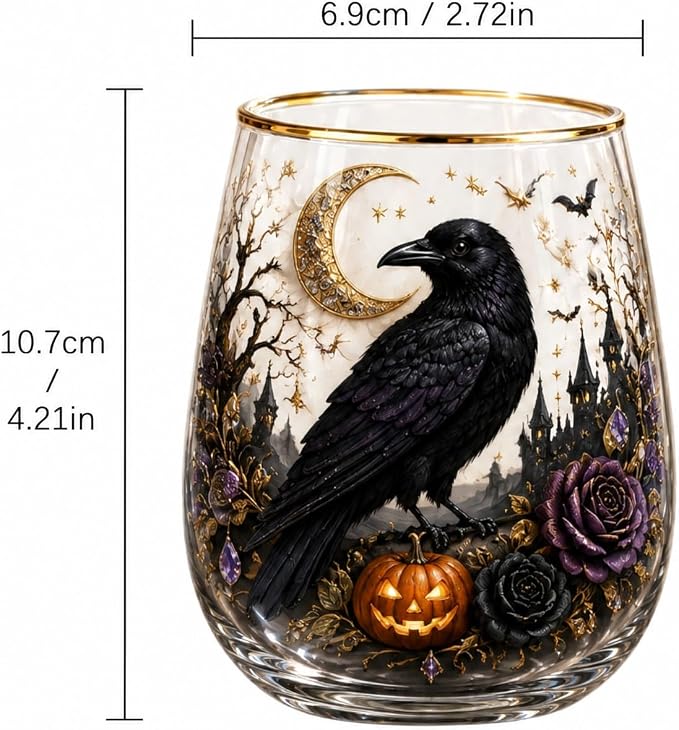 3D Halloween Autumn Glass Art Cup,Stemless Holiday Glassware Collection | Fantasy Fall Witch Wine Glasses,Holiday Printed Table Ornaments,Magical Halloween Home Decor Gifts for Various Beverages - Image 3