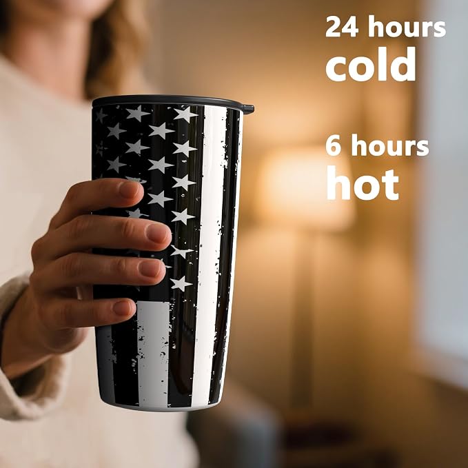 TILUCK 20 oz Insulated Coffee Tumbler with BPA-Free Lid | Travel Coffee Mug, Dishwasher Safe, Cup Holder Friendly, Double-Wall Vacuum Insulation for Hot & Cold Drinks, BlackFlag - Image 3
