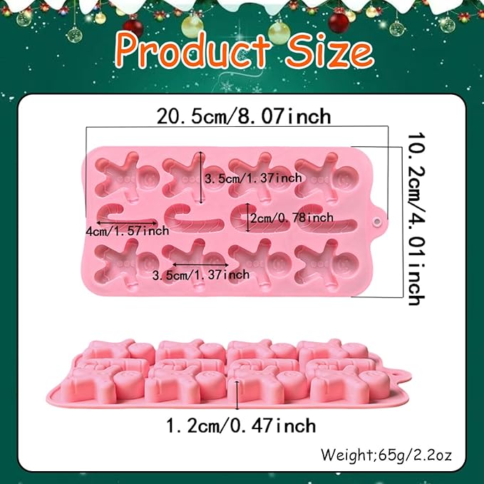 2 Pcs Christmas Silicone Molds for Chocolate, Gingerbread Man and Candy Shape 3D Chocolate Silicone Mold 24-Cavities Candy Moulds for Christmas Day Winter Theme Candy Pudding Jelly Making
