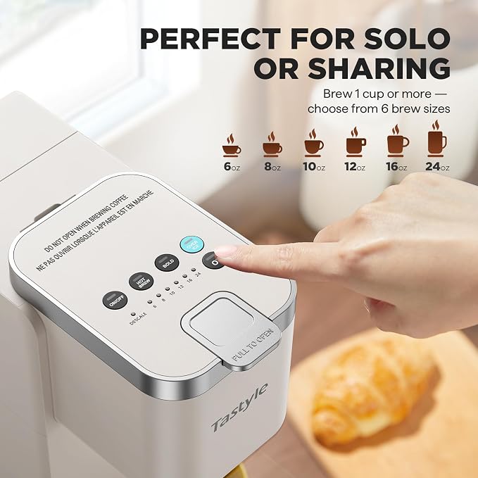 Tastyle Single Serve Coffee Maker for K Cups and Grounds with 3 Brew Styles | 40oz Removable Water Tank, 6 to 24oz Brew Size, Compact Design, Fits 7.3" Travel Mug, for Home, RVs and Office, K330IC, Beige - Image 5
