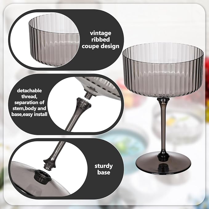 Jingmore 24 Pcs Ribbed Martini Glasses 10 oz Disposable Plastic Vintage Ribbed Coupe Glasses Unbreakable Dessert Parfait Glassware for Wedding Birthday Party Supplies (Black) - Image 4