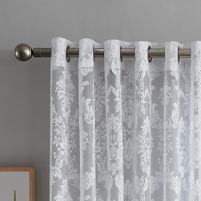 LinenZone 108x100 2 White Lace Wall-to-Wall Curtains. (Lisa 108x100, White) | 2 Elegant Knitted Lace Wall-to-Wall Curtains with Scalloped Bottom and Tiebacks for Extra Large Windows . - Image 2