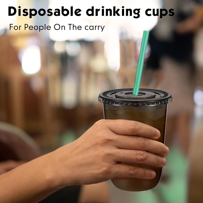 Baderke 25 Set Plastic Cups with Lids and Straws, Disposable Plastic Iced Coffee Cup for Cold Beverage Juice Smoothie Crystal for Coffee Shops Party Catering(Black,16 oz) - Image 5