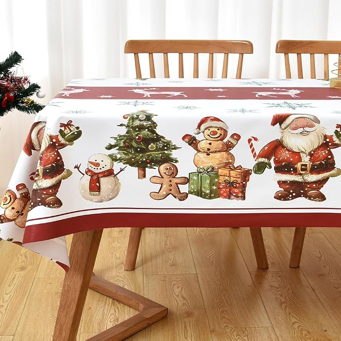 Christmas Table Cloth Rectangle Heavy Duty Vinyl Red Christmas Tablecloth Plastic Reusable Santa Tablecloth Wpieable Waterproof PVC Xmas Table Cover for Dining Party New Year(Deers, 54"x72") - Image 5